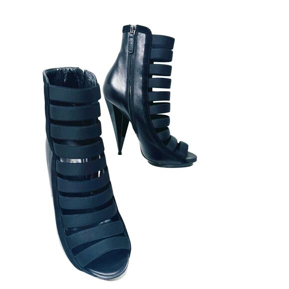 Gucci Black Caged Nappa Kid Scamosciato Elastic Olimpia Open Toe Booties 36.5 - Picture 4 of 10